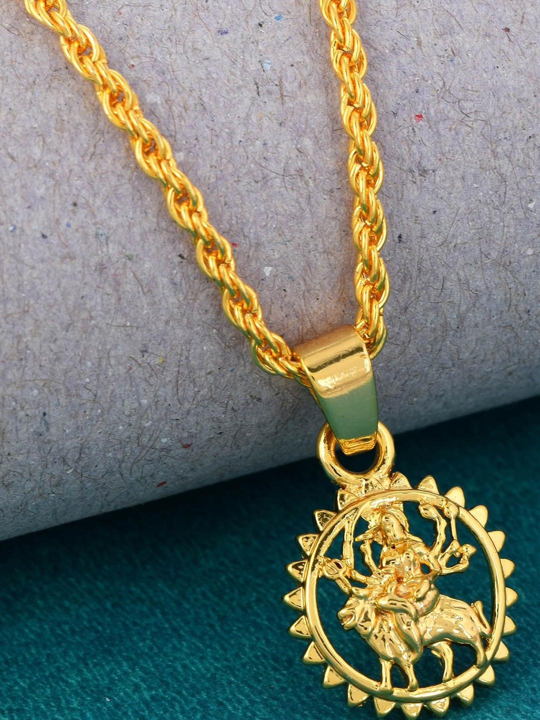 DZINETRENDZ Unisex Gold-Plated Mata Durga Pendant With Chain
