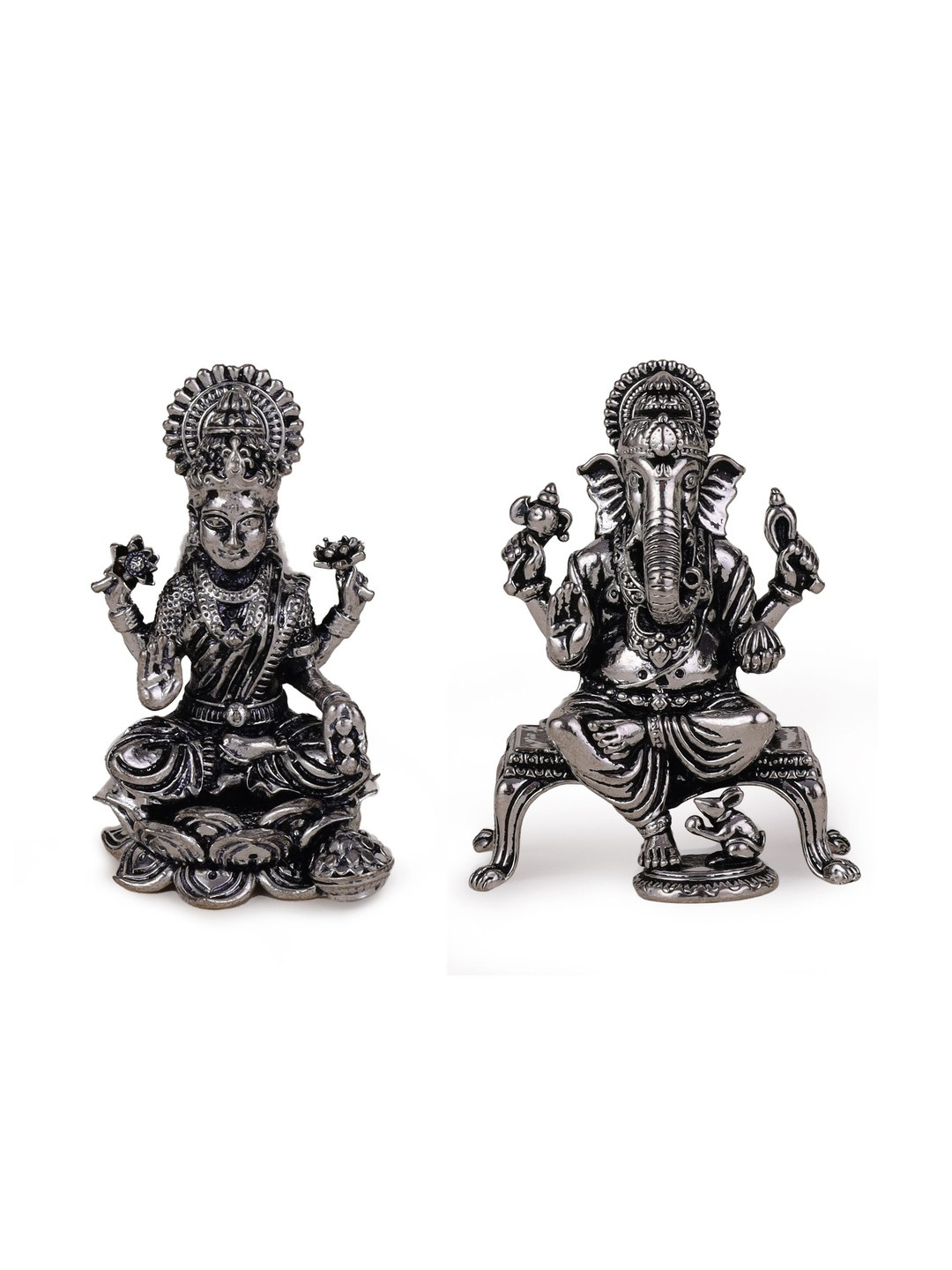 SALONI FASHION JEWELLERY Set of 2 Lord Ganesha & Devi Laxmi Oxidised Silver Plated Combo