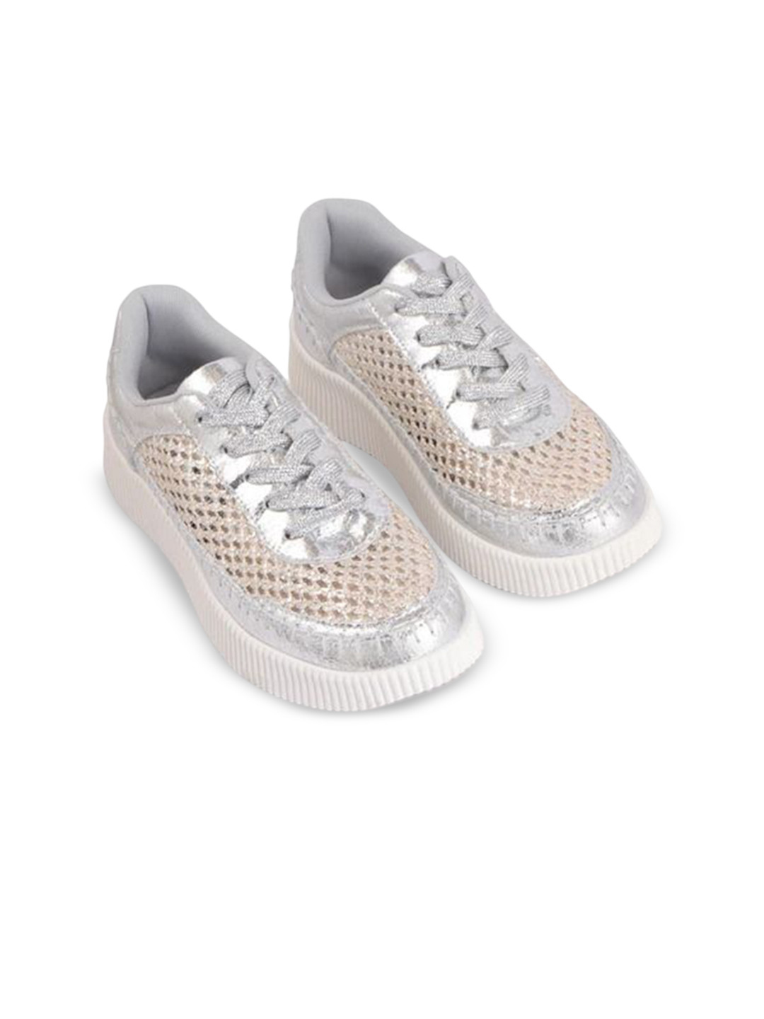 HAMSTER LONDON Women Textured Mesh Round Toe PU Lace-Ups Sneakers