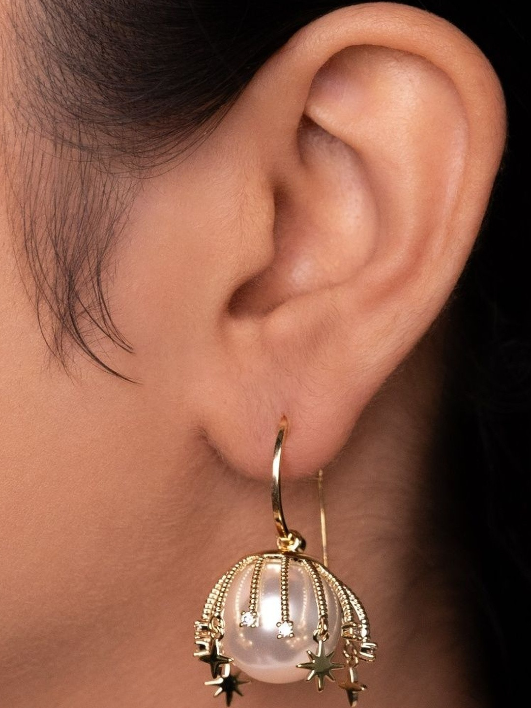 THE OPAL JEWELS Gold-Plated Sea Pearls Studded Spherical Drop Earrings