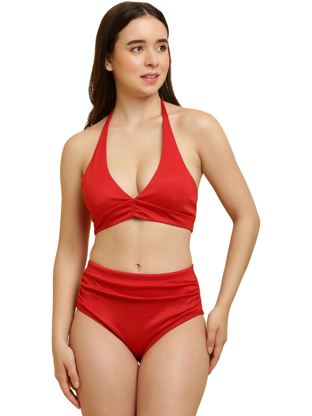 TATAIYA Women Red Two Piece Brazilian Swimwear Non Padded Non-Wired Casual Bikini Set