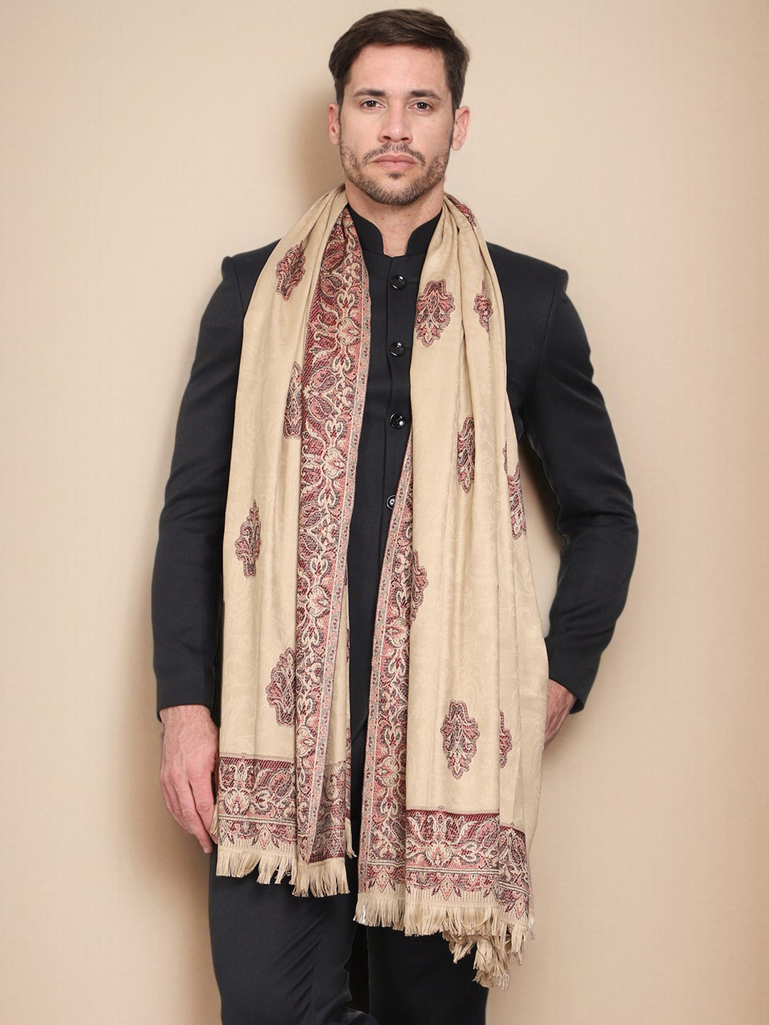 WEAVERS VILLA Men Woven Motifs Design Winter Shawl
