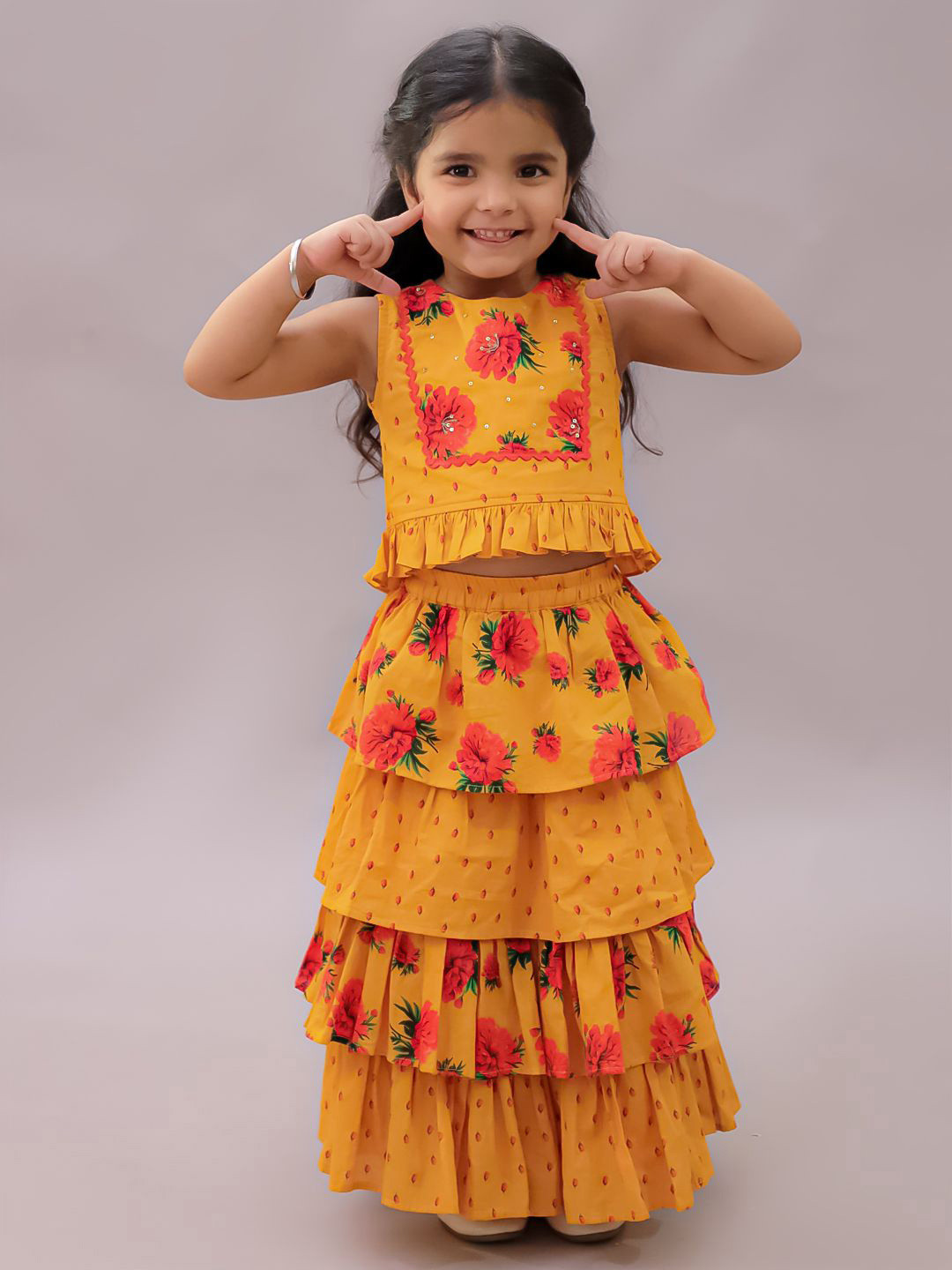 LIL DRAMA Kids-Girls Cotton Floral Lehenga With Choli