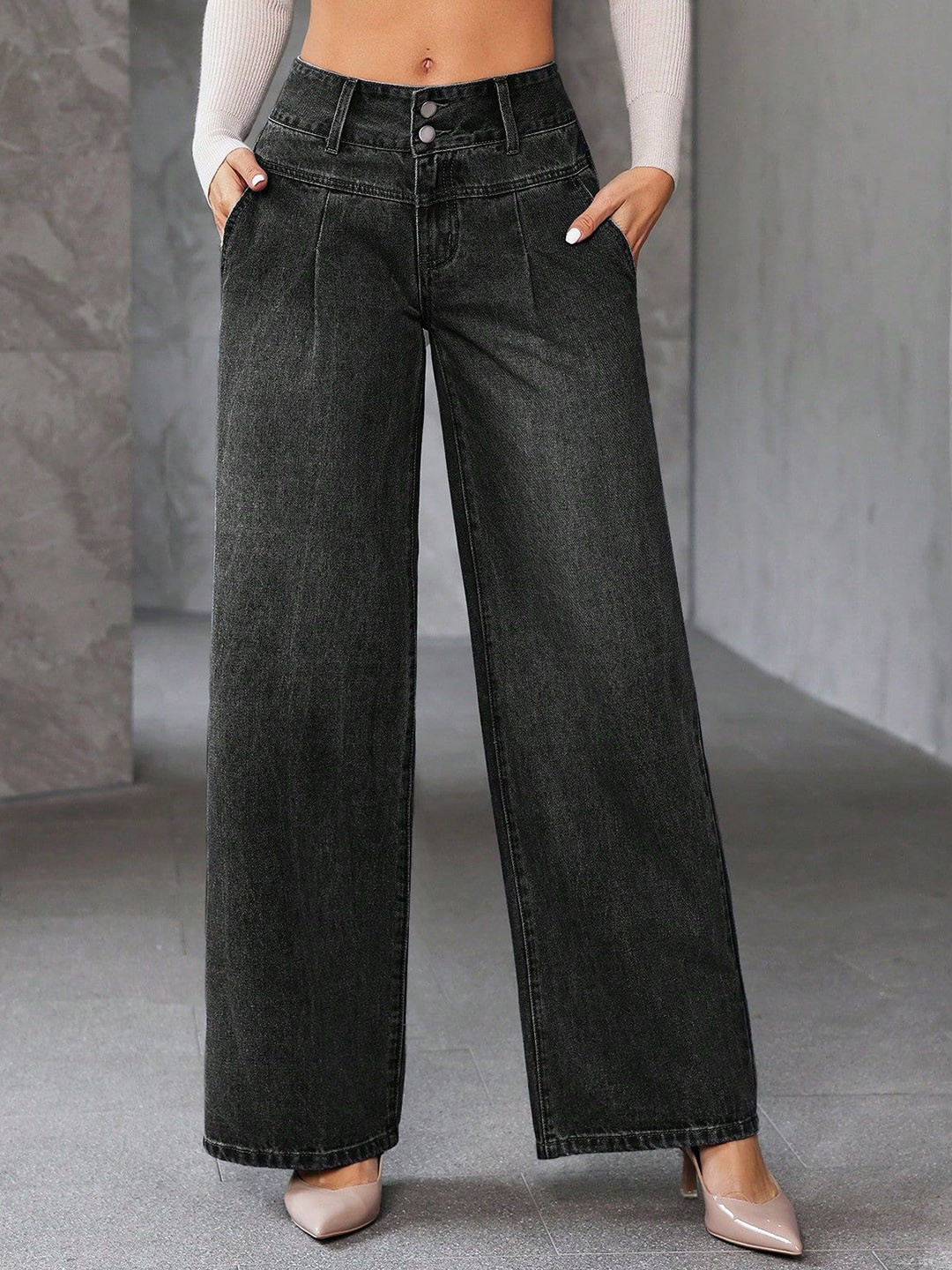 ROBECULT COLLECTION Women Loose Wide Leg High-Rise Light Fade Cotton Stretchable Jeans