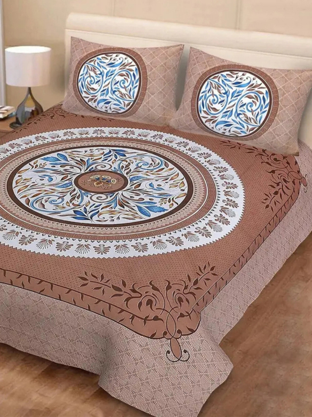 POORAK Brown & White Floral 104 TC King Bedsheet Set  0.9 mx 1 m