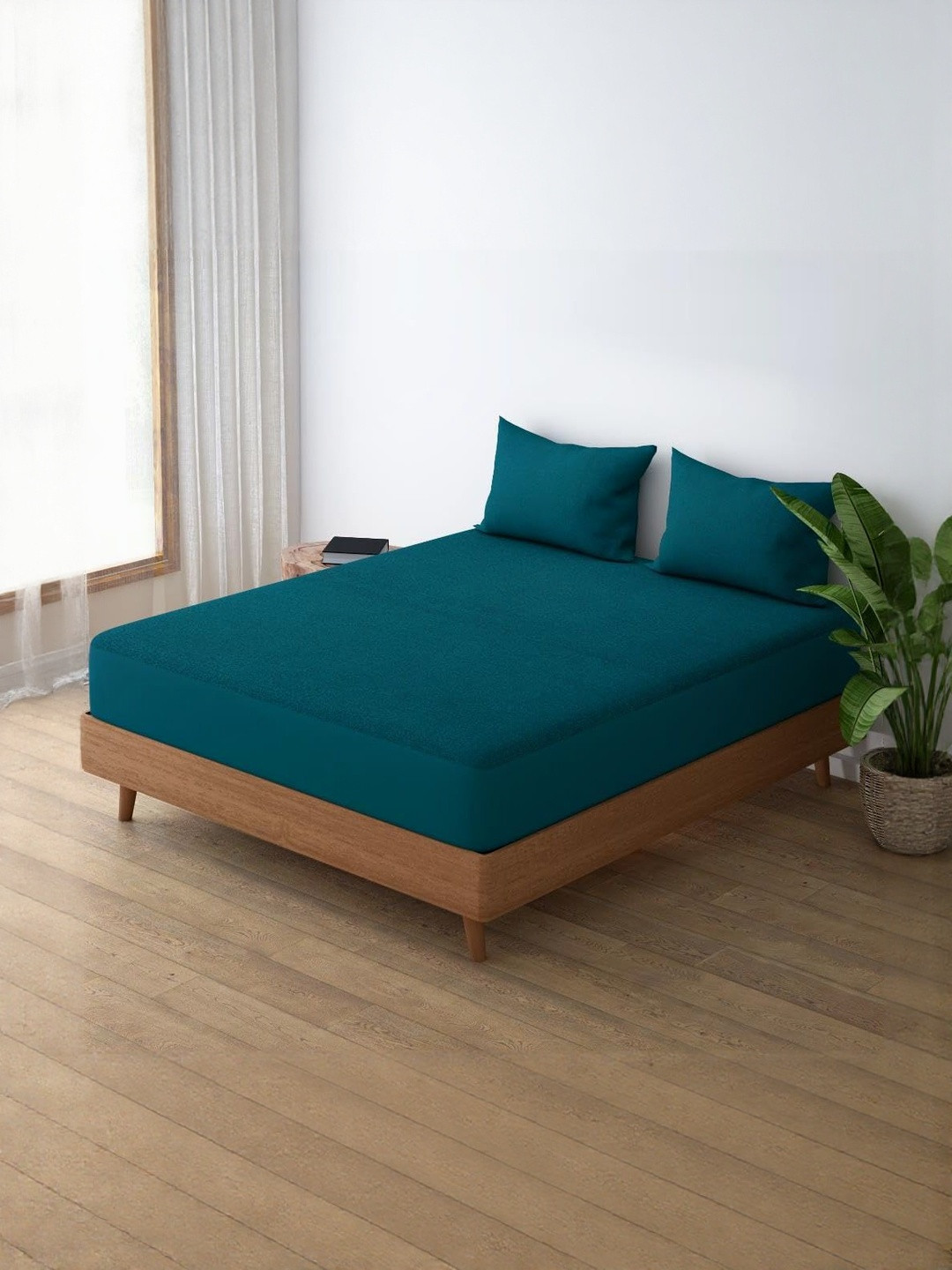 AGS ACTIVE Green Terry Fitted King Size Stretchable Waterproof Mattress Cover
