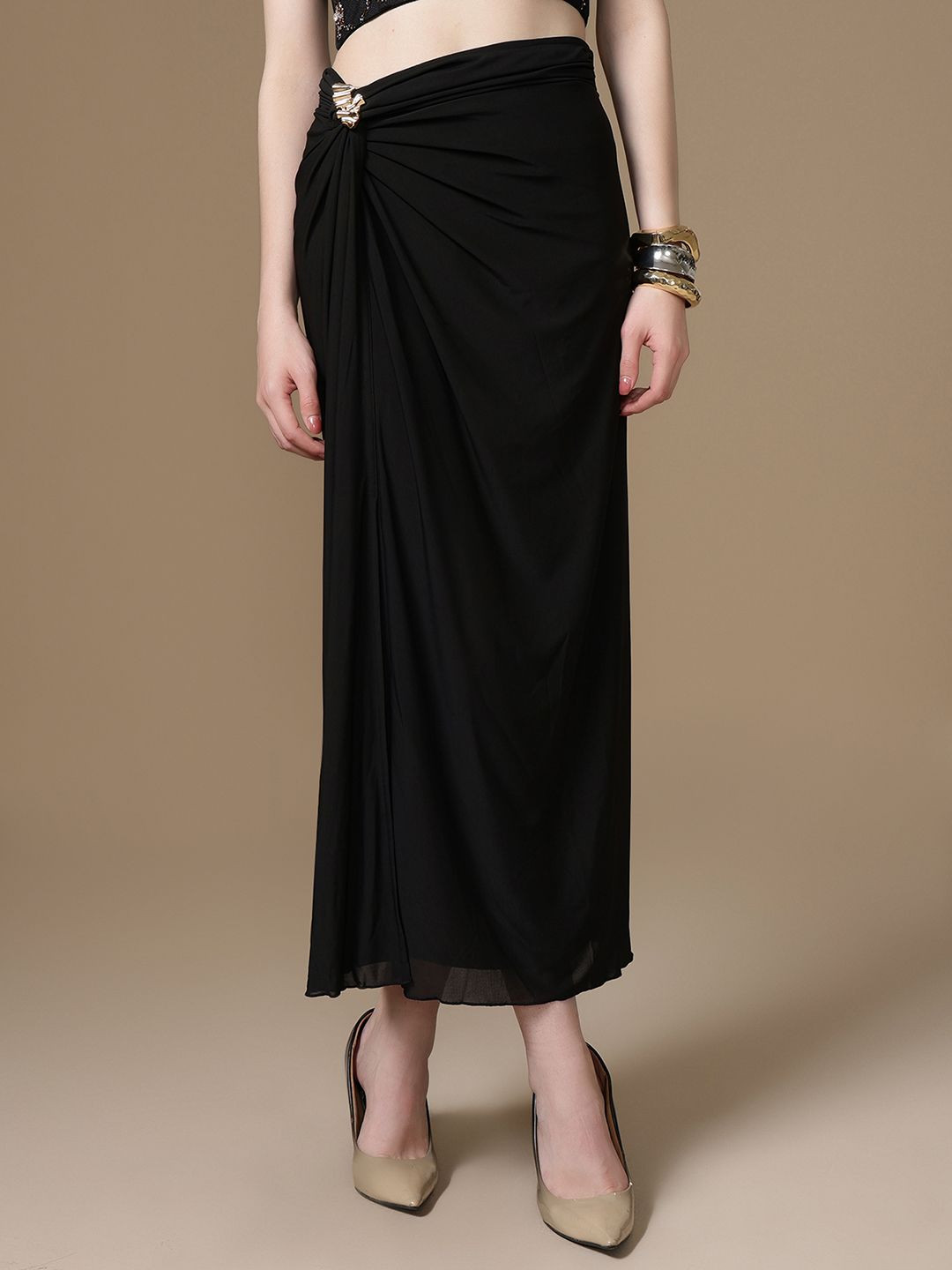 Kazo Women Polyester Solid Midi Pencil Skirt