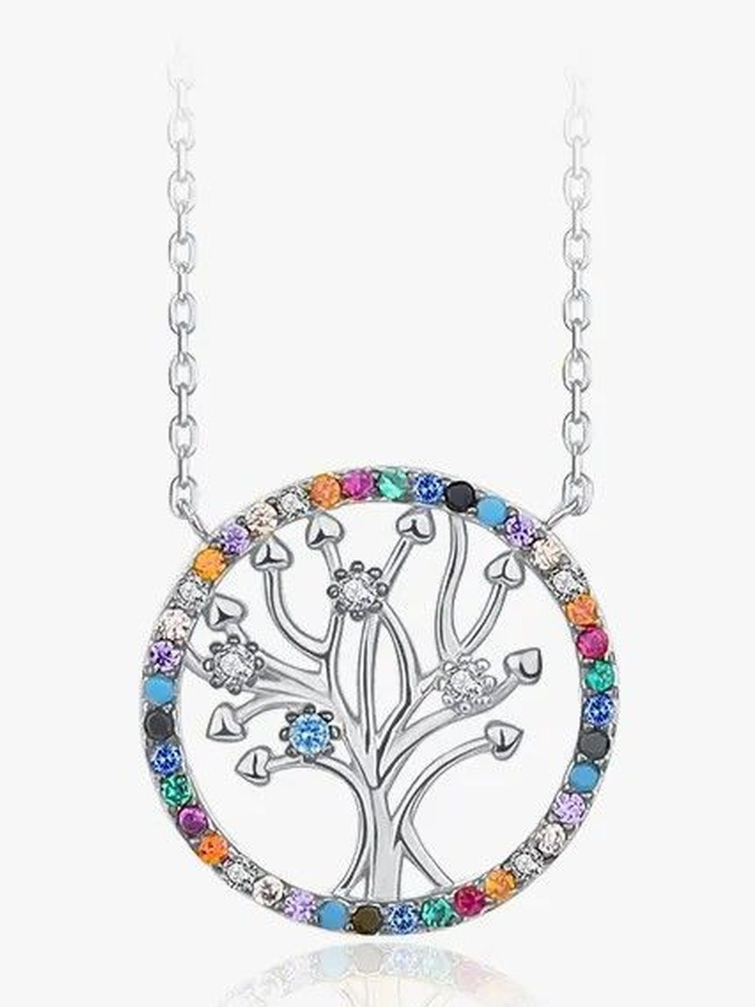 MYSTICFLAVIA Sterling Silver Zircon Studded Tree of Life Shaped Necklace