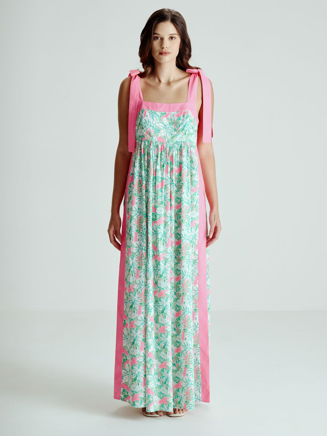 SOTBELLA Summer 25 Floral Printed Tie-Up Cotton Fit & Flare Maxi Dress