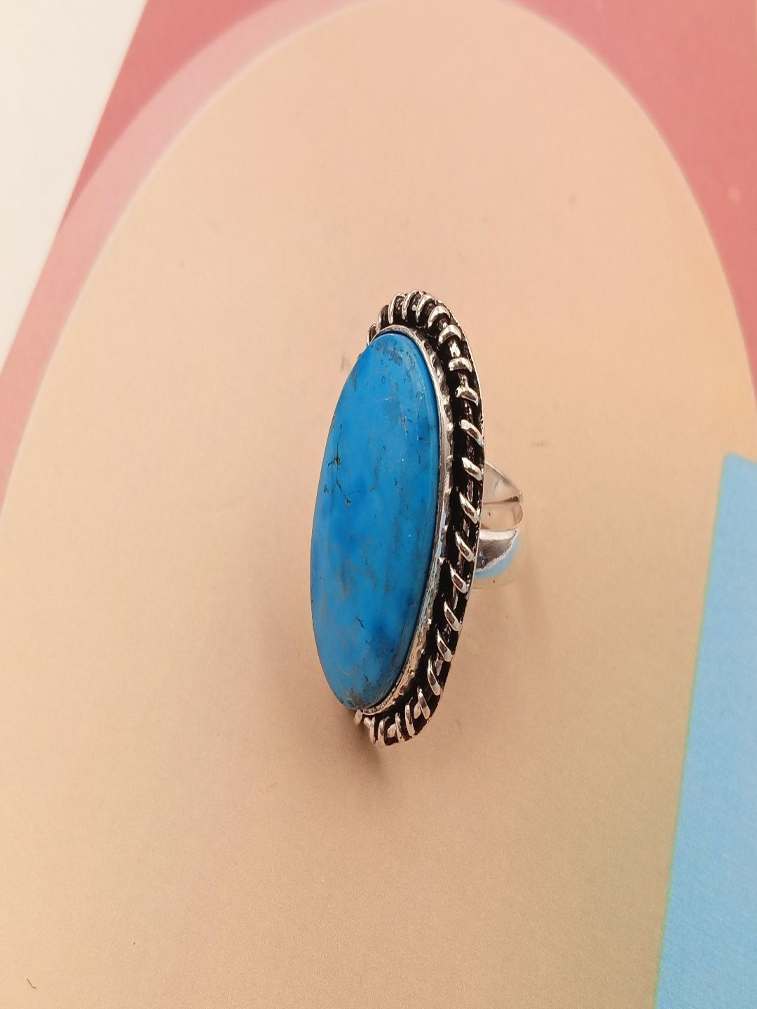 Shrim jewels German Silver Brass-Plated Turquoise Studded Finger Ring