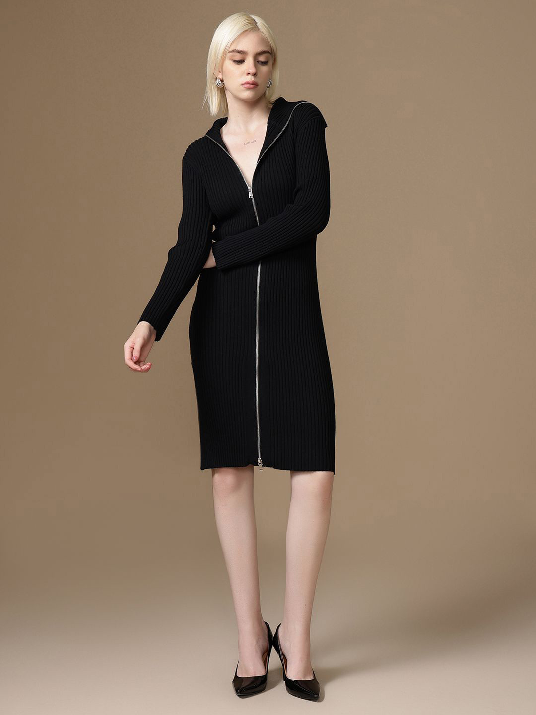 Kazo Women Zippy V-Neck Sheath Mini Dress