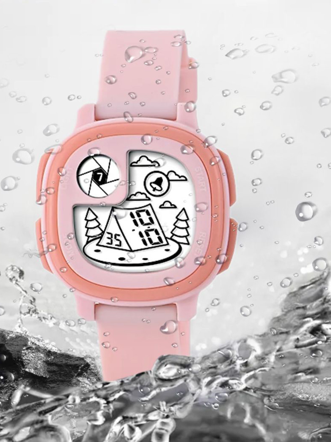 KIDSUN Girls Square Dial & Straps Digital Multi Function Watch 811_PINK_PINK
