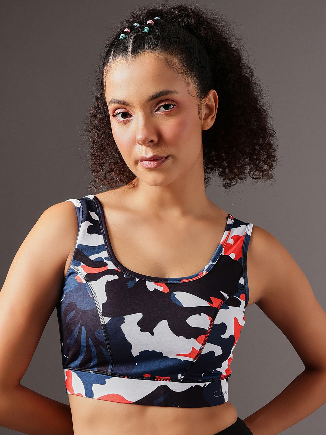 Clovia Women Medium Impact Padded Non-Wired Camouflage Print Sports Bra BRS026B08XXL