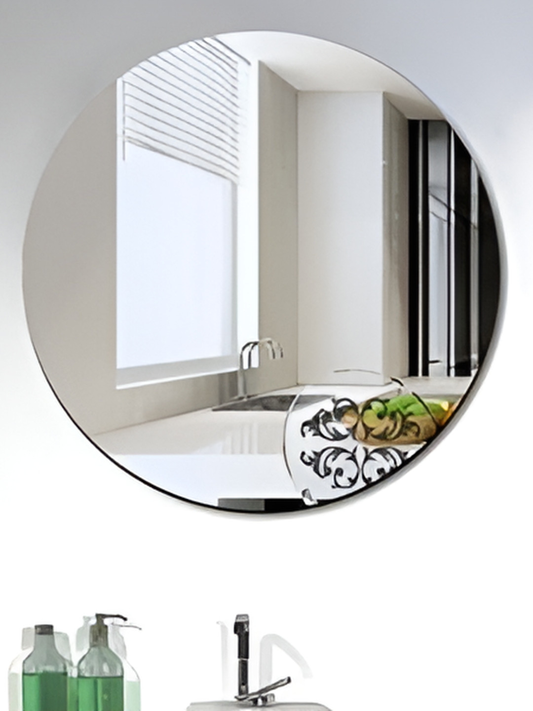 ARYAANSH Unisex Self Adhesive Round Shaped Glass Wall Mirror with Two Side Tapes