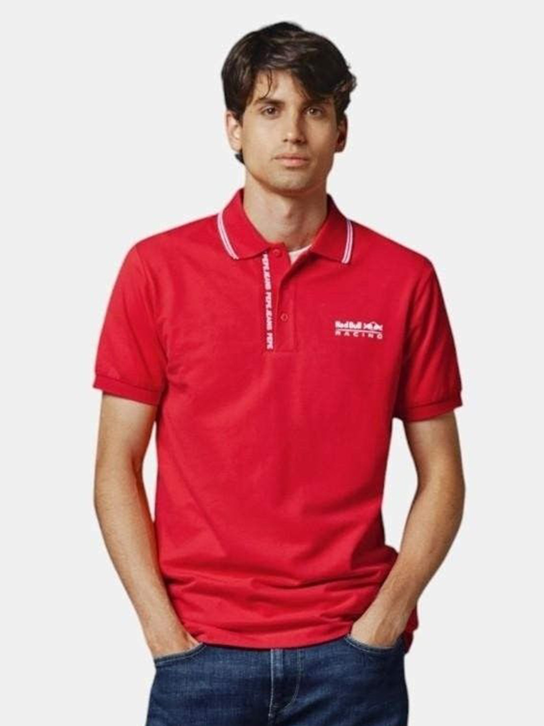 Pepe Jeans Red Bull Printed  Printed  Polo Collar T-shirt