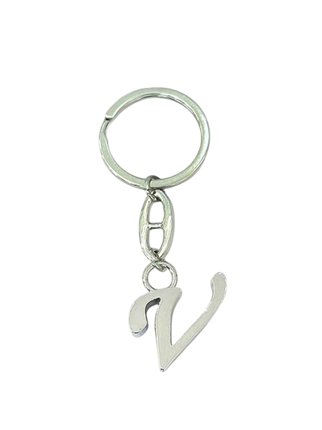 AUGEN Textured Stainless Steel Alphabet Letter V Key Chain