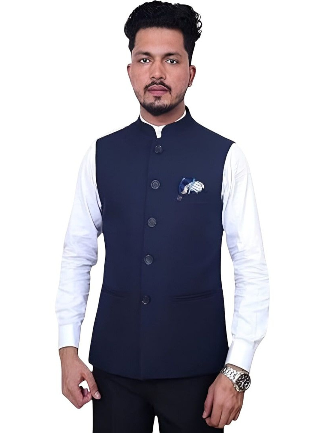 RISANI Men Slim Fit Cotton Blend Waistcoat Half Jacket