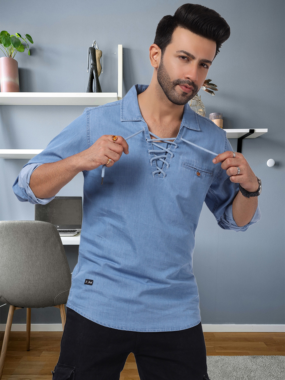 D Finish Men Shirt Collar Kurta