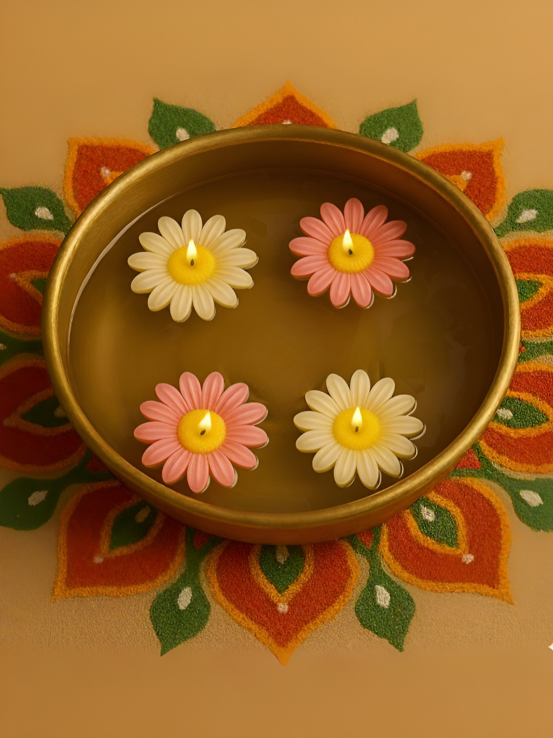 SERAAF Pink & White 4 Pieces Flower Scented Floating Candles