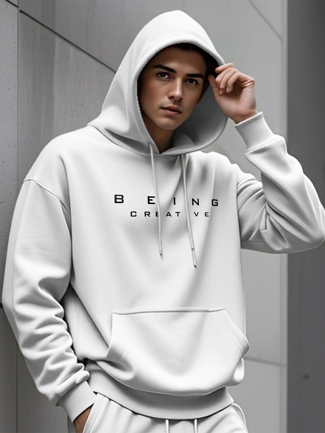 AUSK Men Typography Printed Hooded Neck Full Sleeve Sweartshirt