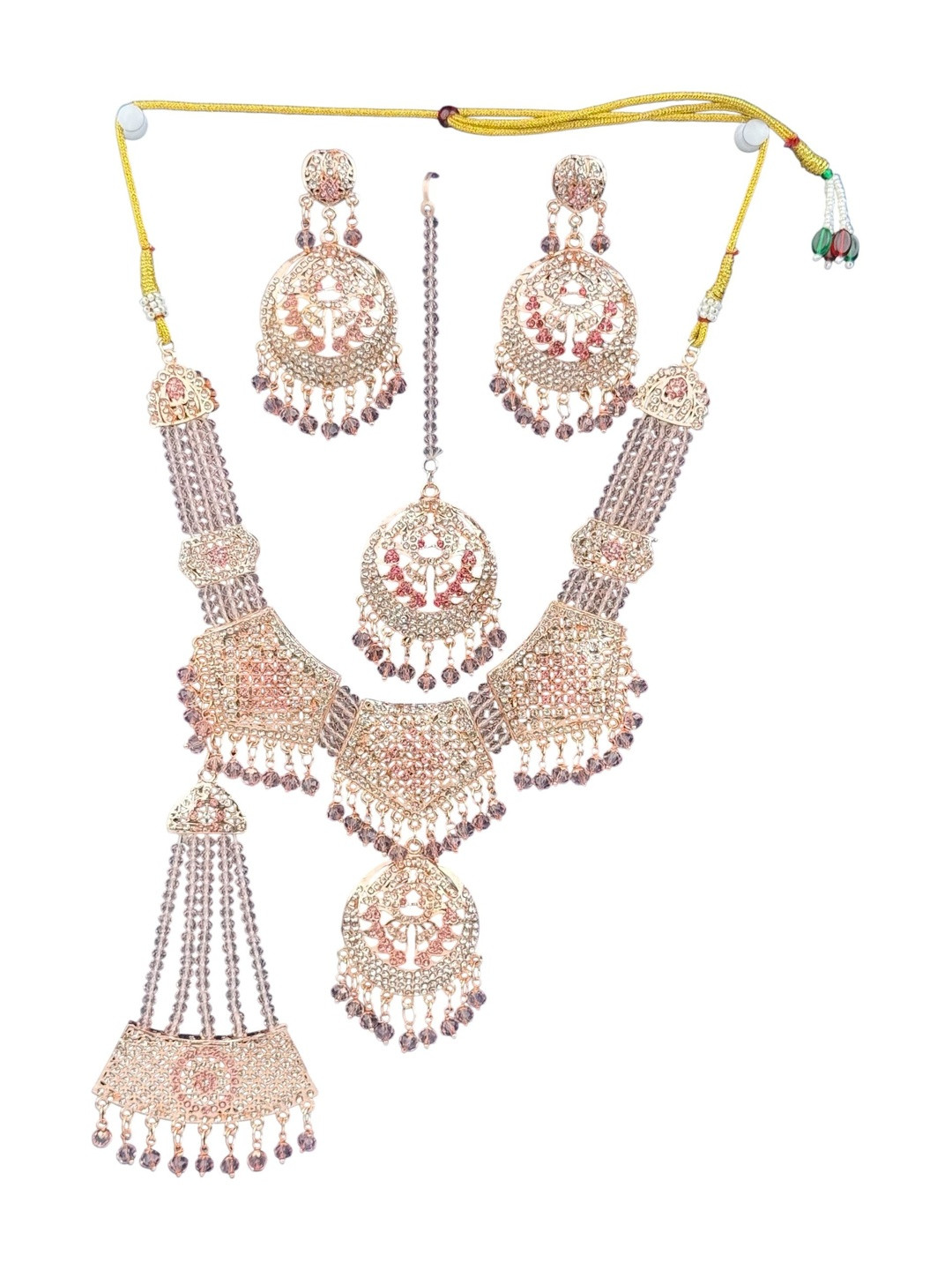 shreeji jewels Rose-Gold Plated Artificial Stones Studded And Beaded Jewellery Set
