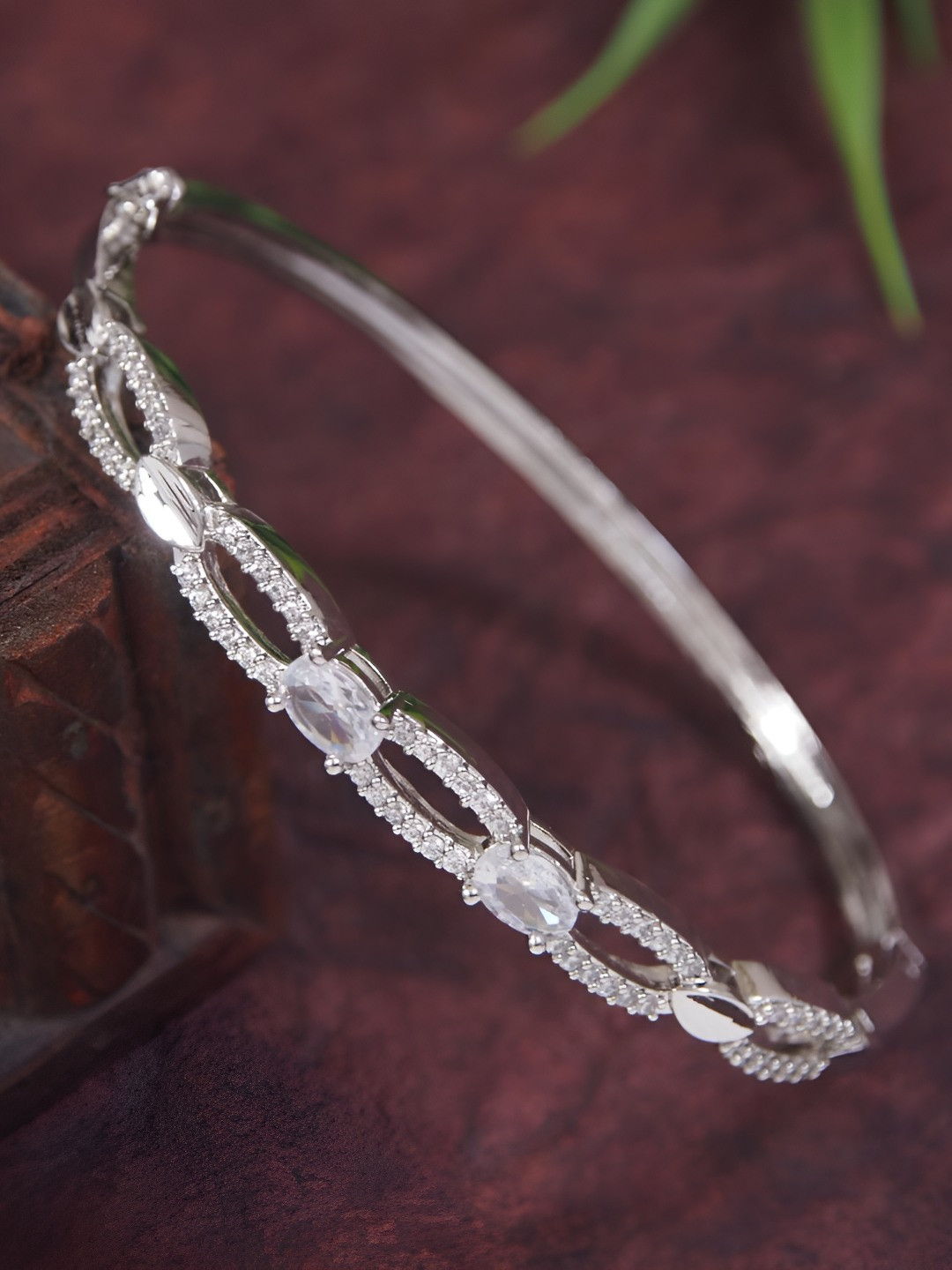 SGA FASHION Silver-Plated American Diamond Studded Bangle-Style Bracelet