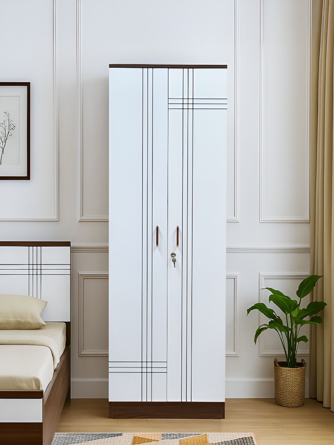 Outkraft  Brown & White 2 Door Wardrobe