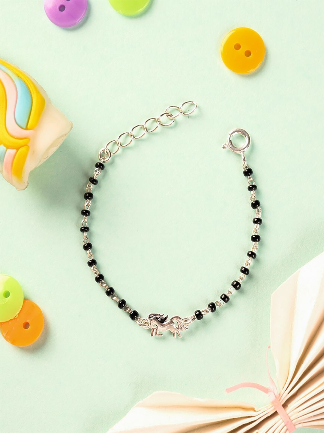Clara Unisex Kids Sterling Silver Rhodium-Plated Beaded Link Bracelet