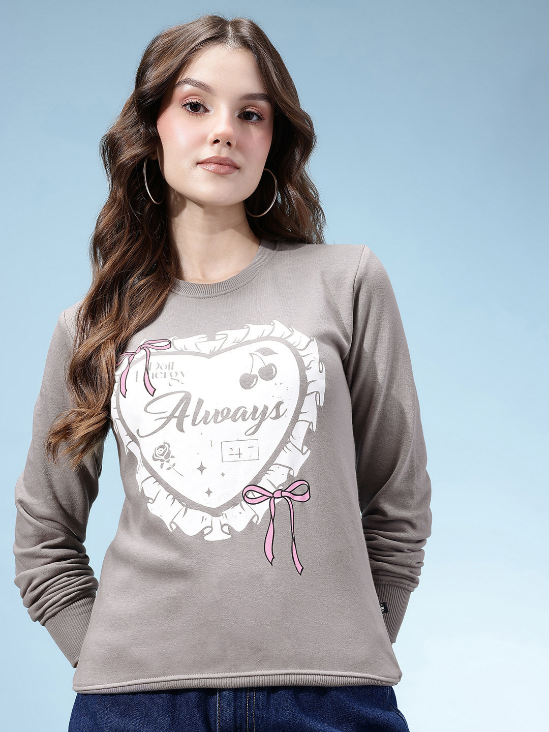 Taupe Graphic Print Round Neck Sweatshirt