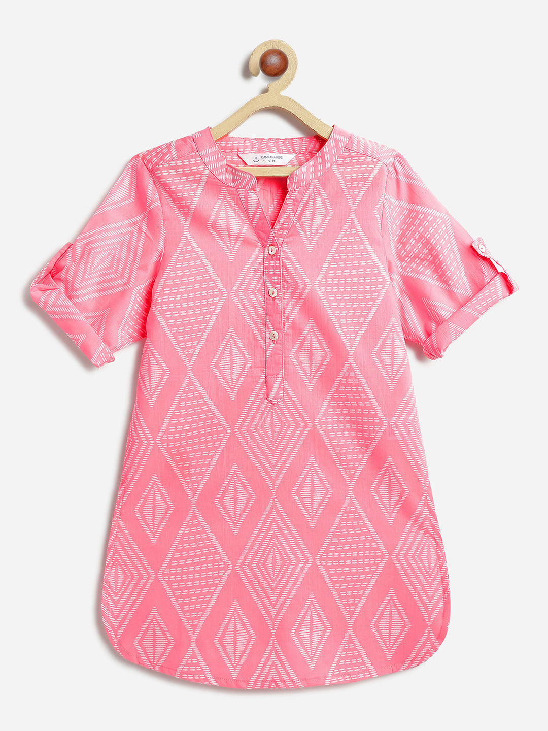 Campana Girls Geometric Printed Screen Print Daily Cotton Straight Kurta