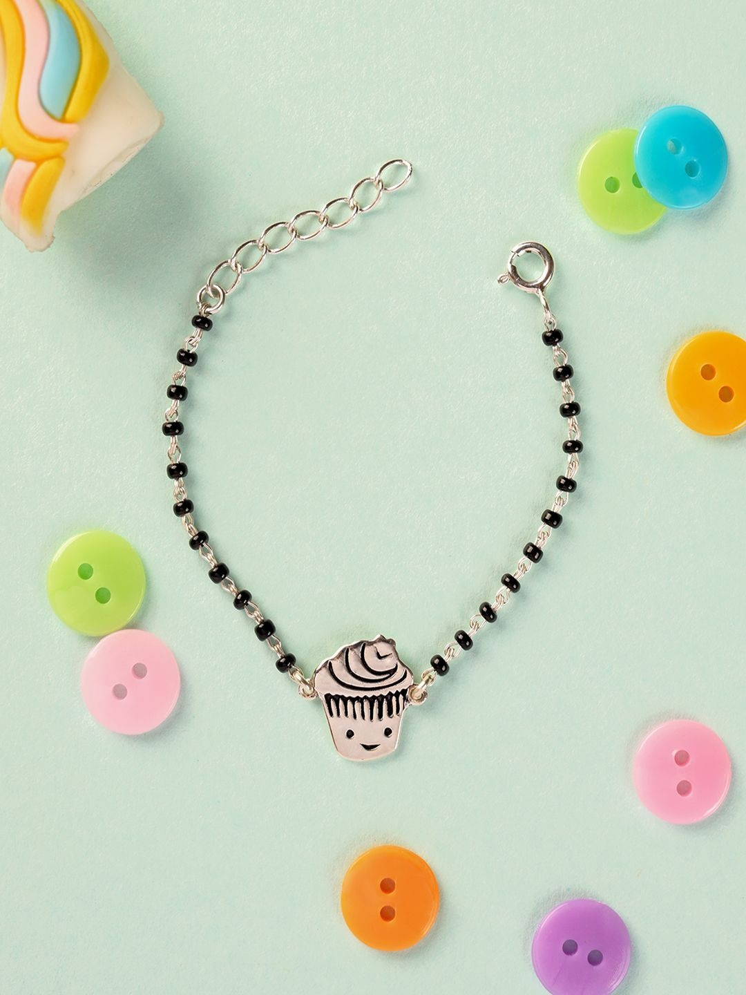 Clara Unisex Kids 925 Sterling Silver Rhodium-Plated Nazariya Cupcake Link Bracelet