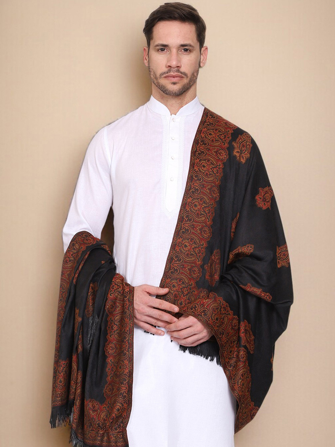 WEAVERS VILLA Men Woven Motifs Design Winter Shawl