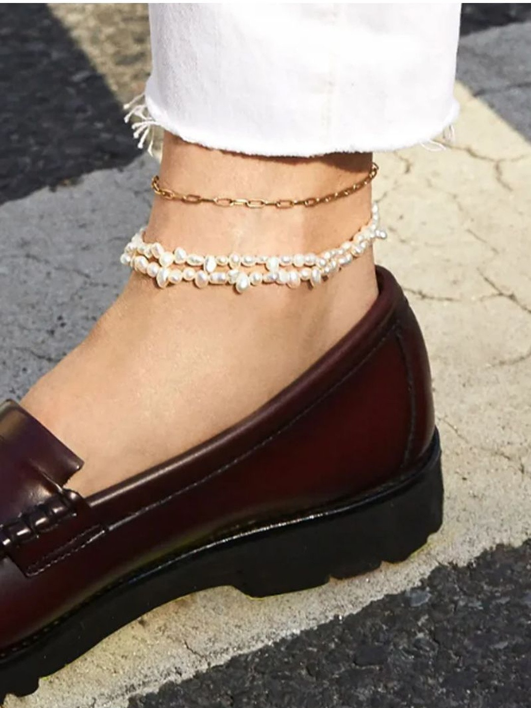 DIMPLERY Stainless Steel Gold-Plated Paper Clip Anklet