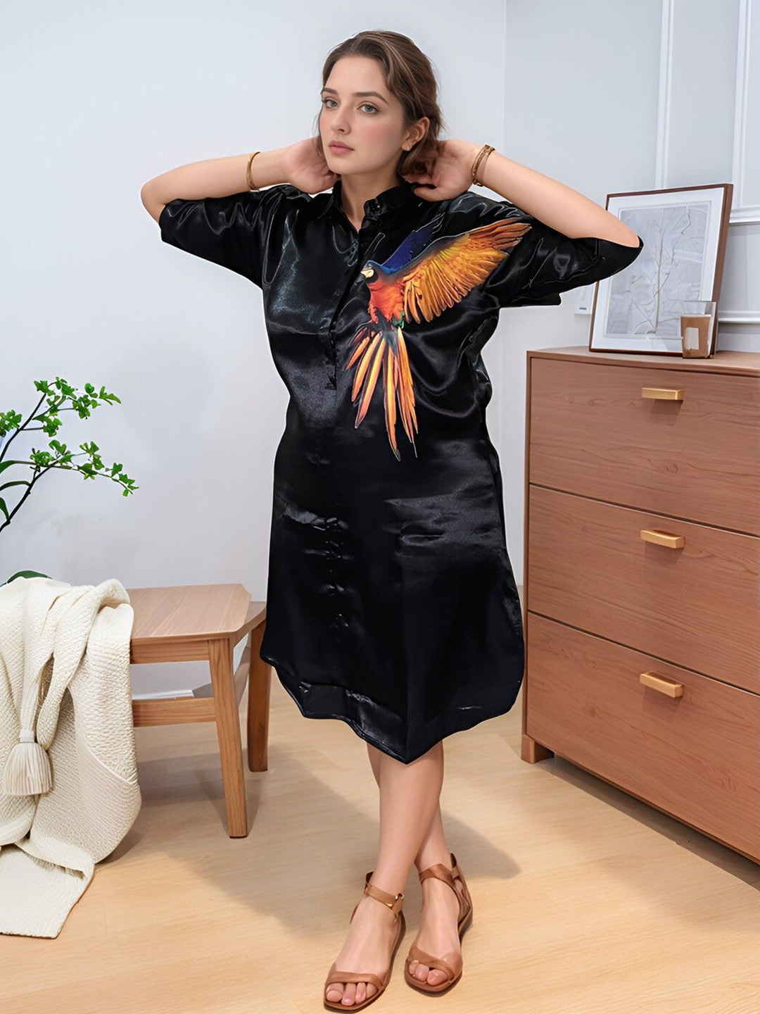 Bucciato Private Limited Graphic Printed Shirt Satin Dress
