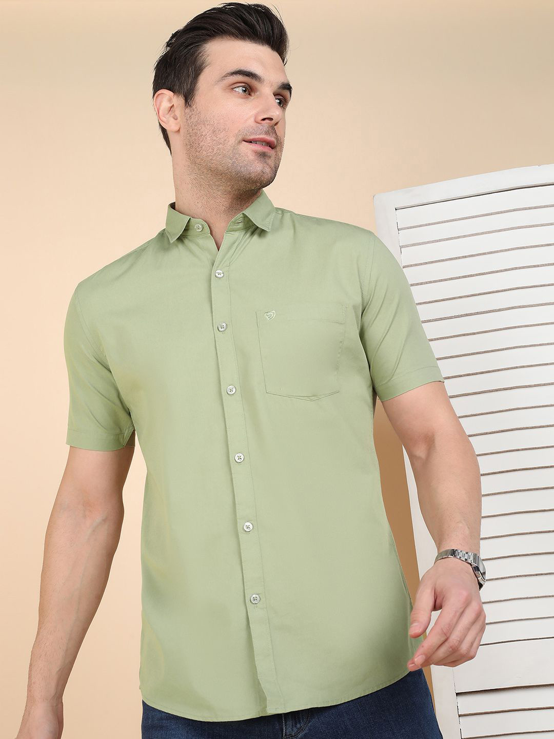 Sam and Jack Men Smart Slim Fit Solid Spread Collar Cotton Casual Shirt