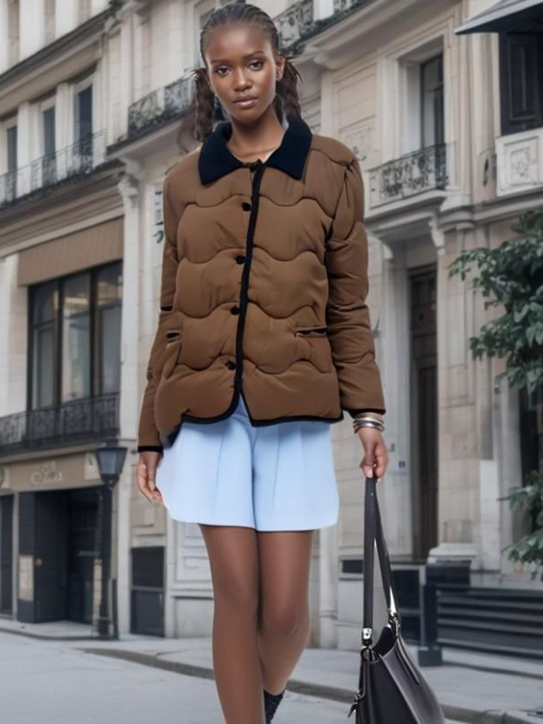 StyleCast Spread Collar Lightweight Quilted Jacket With Patchwork