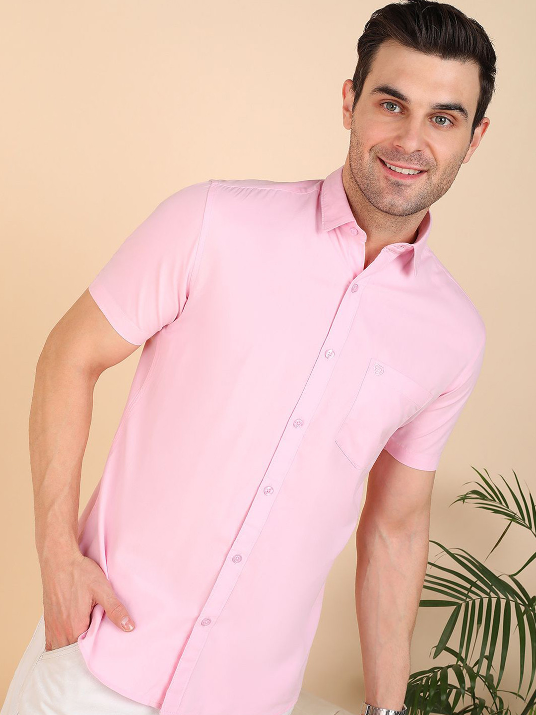 Sam and Jack Spread Collar Cotton Slim Fit Shirt