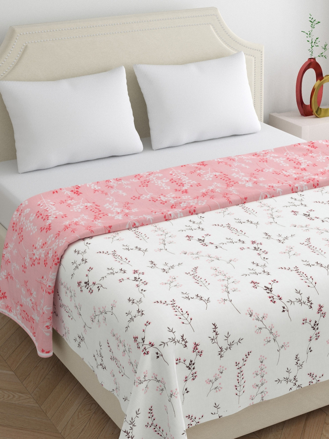 Home Ecstasy Pink & White Floral Printed Pure Cotton Summer 210 GSM Dohar