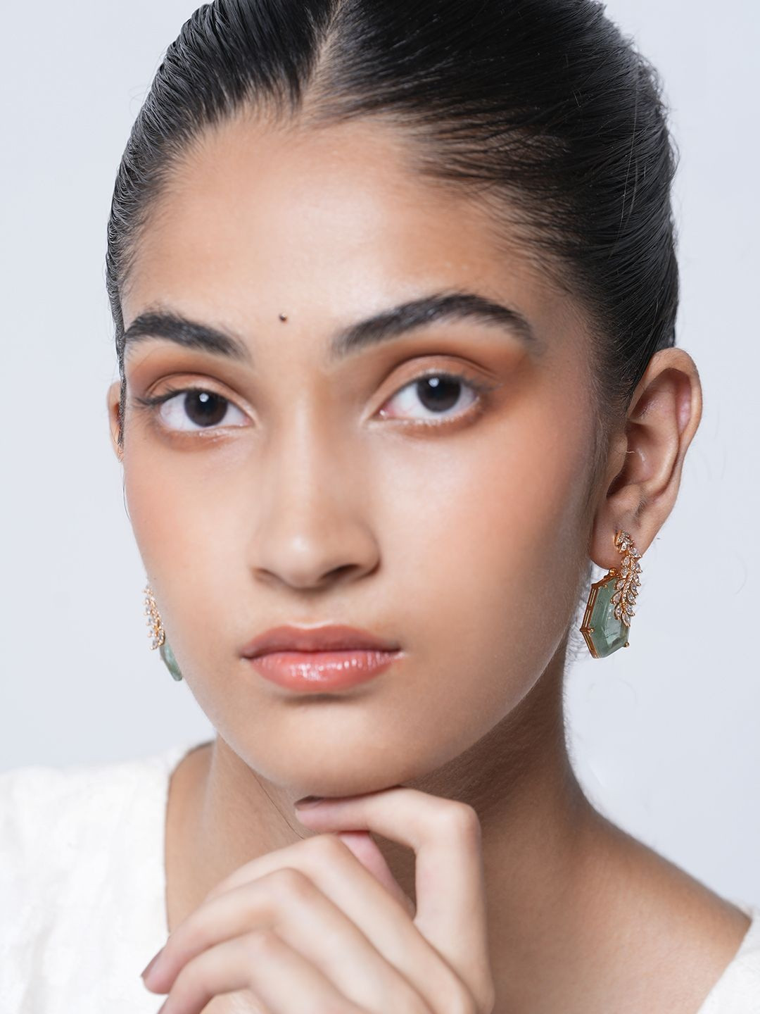 CAO Jewellery Cubic Zirconia Studded Leaf Shaped Drop Earrings