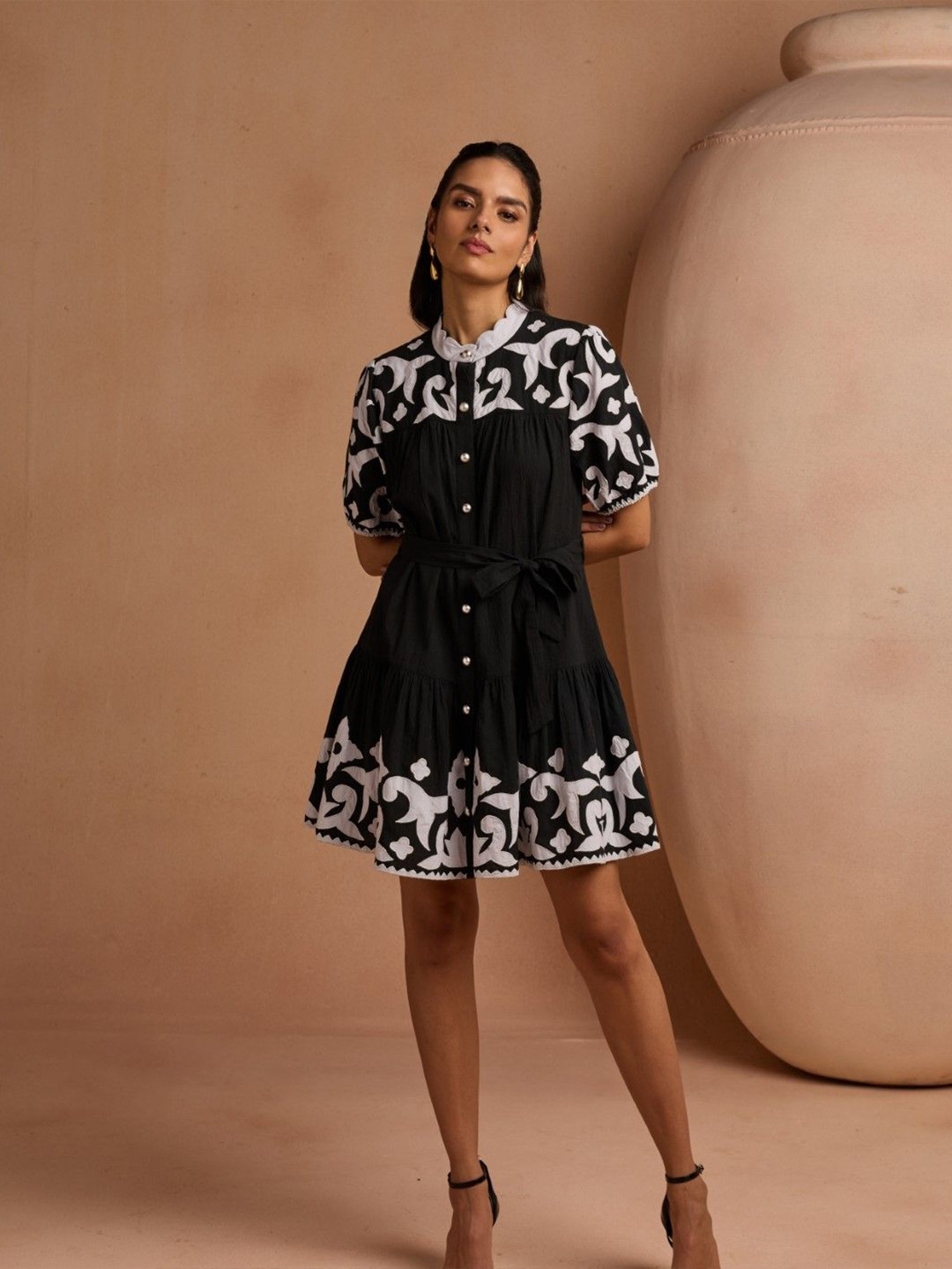 Style Island Kourtney Women Abstract Embroidered Round Neck Fit & Flare Mini Dress