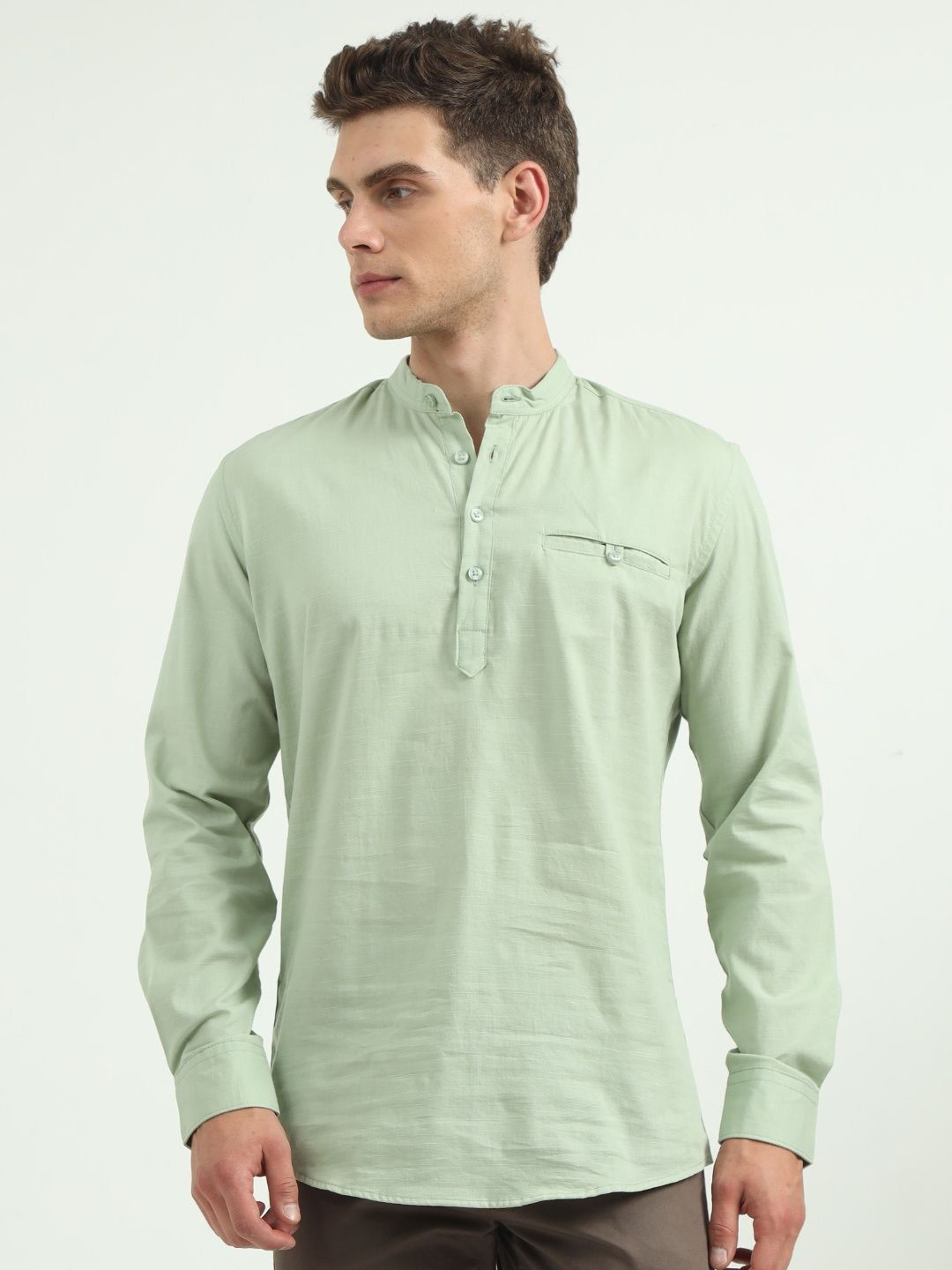 VROJASS Men Solid Daily Linen Straight Kurta