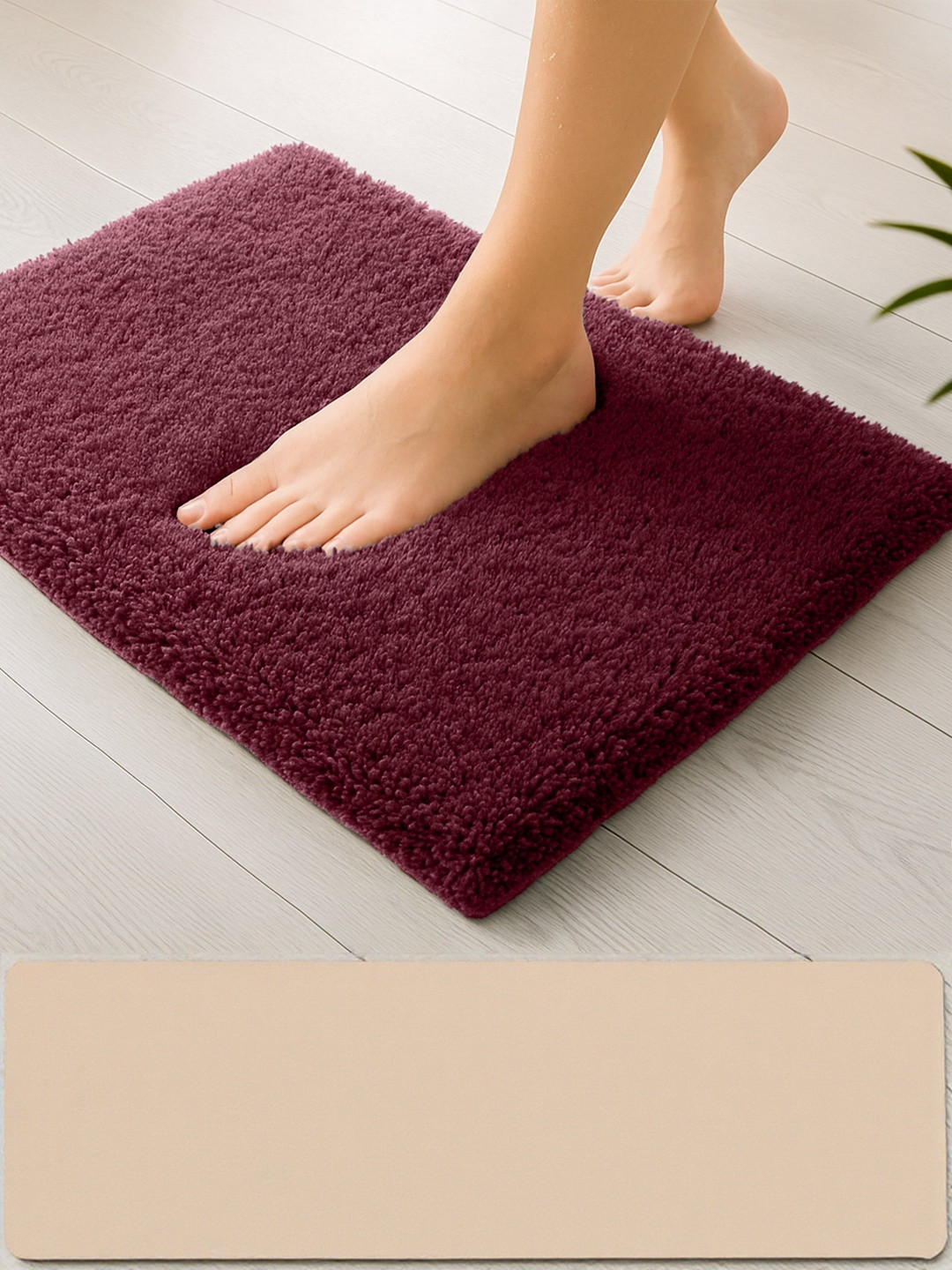 enera Stello Maroon Anti-Skid Bath Rug - 40 cm x 60 cm