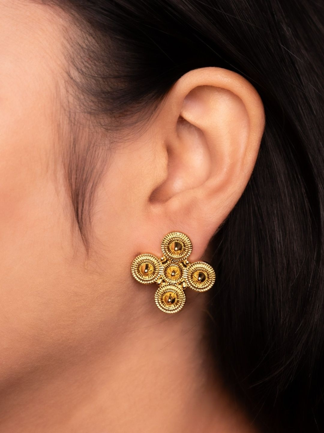THE OPAL JEWELS 18 K Gold-Plated Cubic Zirconia Studded Geometric Studs