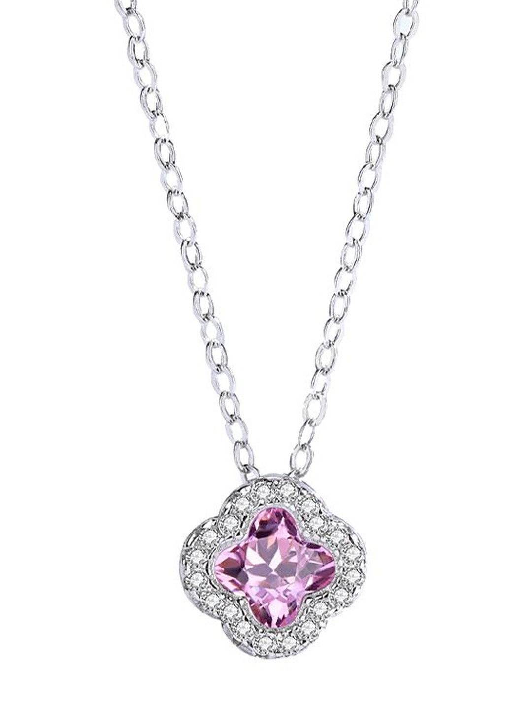MYSTICFLAVIA Pink Zircon Crown Pendant Silver Necklace
