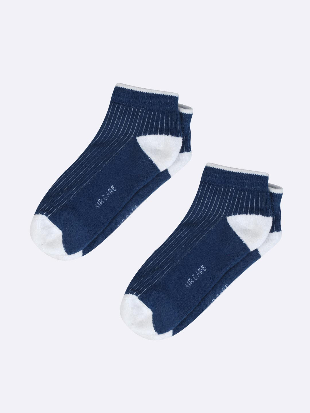 AIR GARB Pack  of 2 Denim Blue Pure Cotton Ribbed Low Ankle Socks
