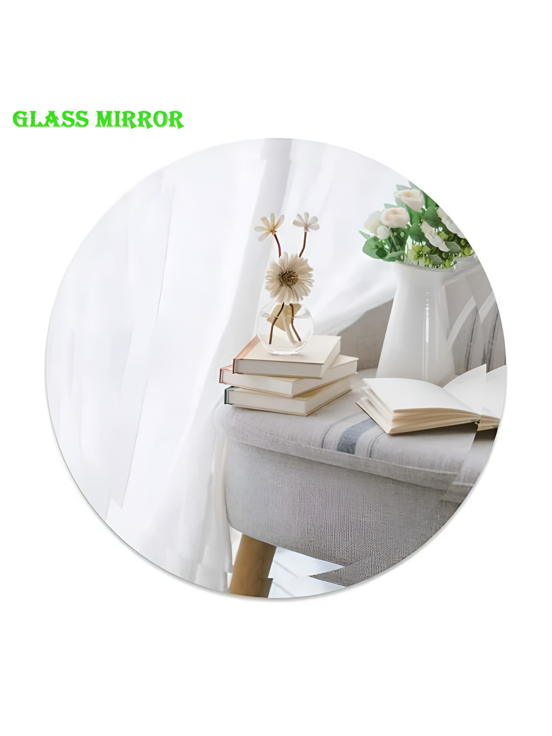 ARYAANSH Silver-Toned Self Adhesive Round Shaped Glass Wall Mirror