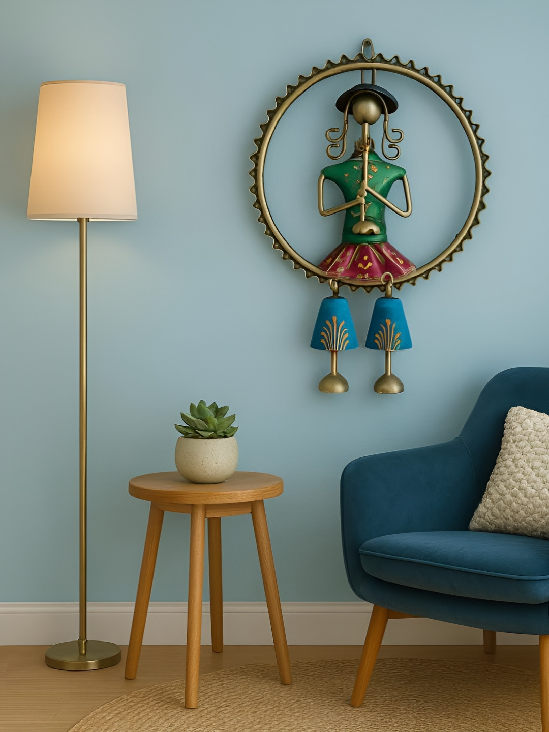 ANSHIKA INTERNATIONAL Blue & Green Guitar Shehnai Musicians Vintage Glossy Hanging Doll