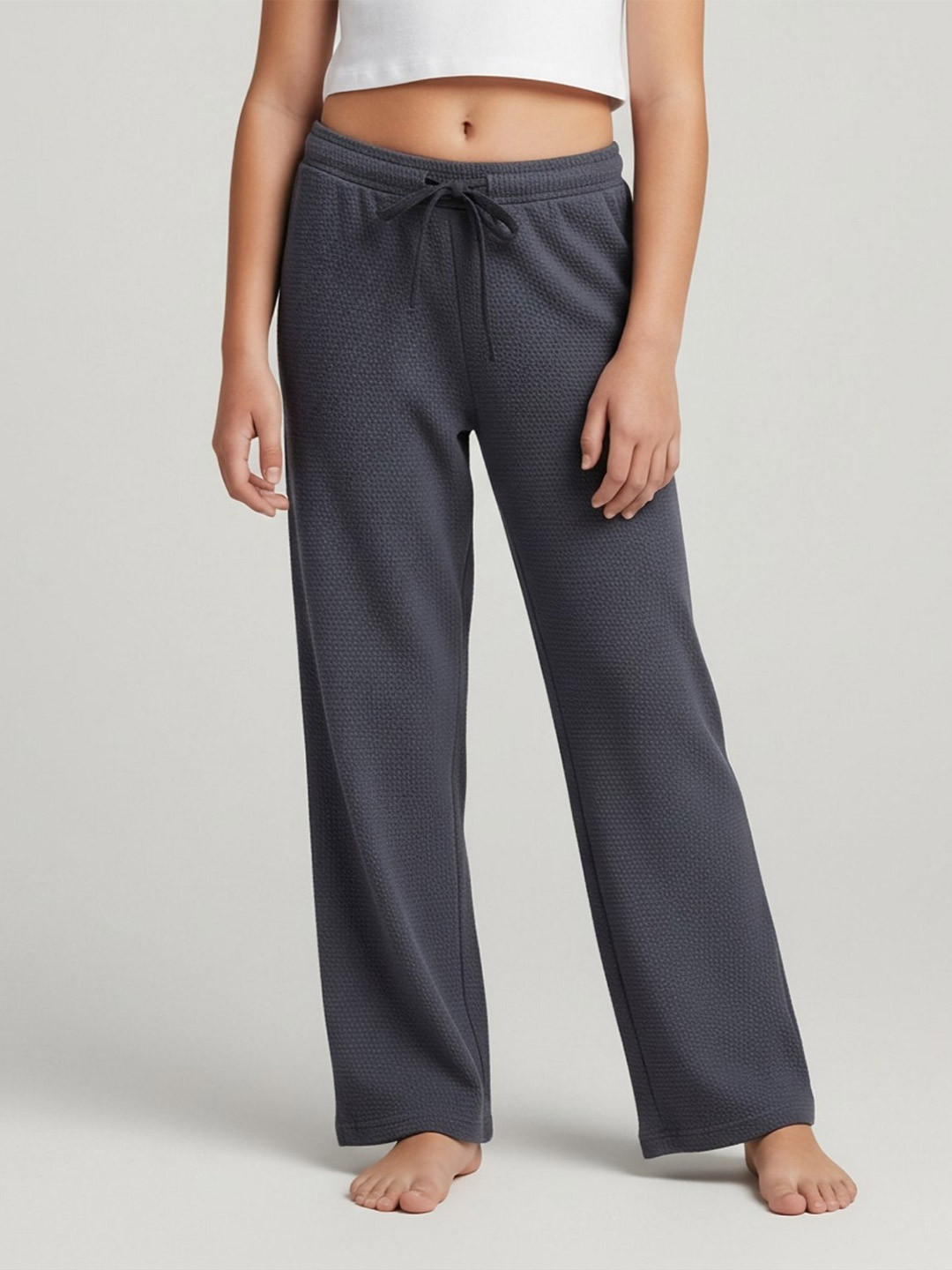 Alan Jones Girls Stretchable Waffle Straight Pants