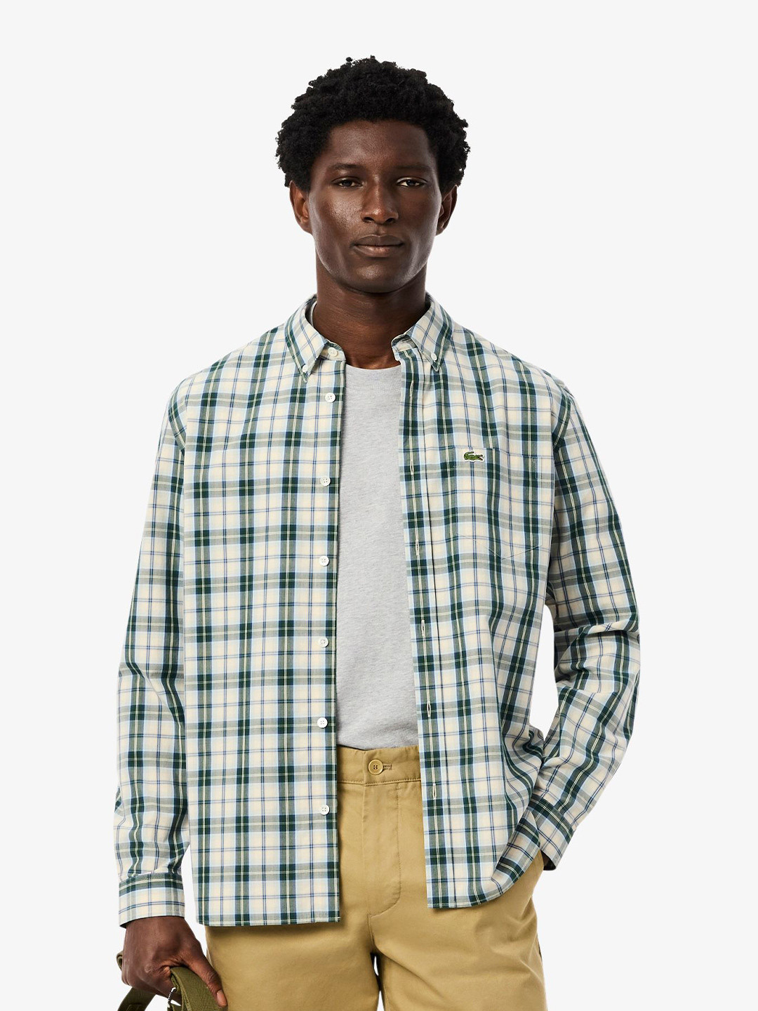 Lacoste Checked Printed Button-Down Collar Cotton Shirt
