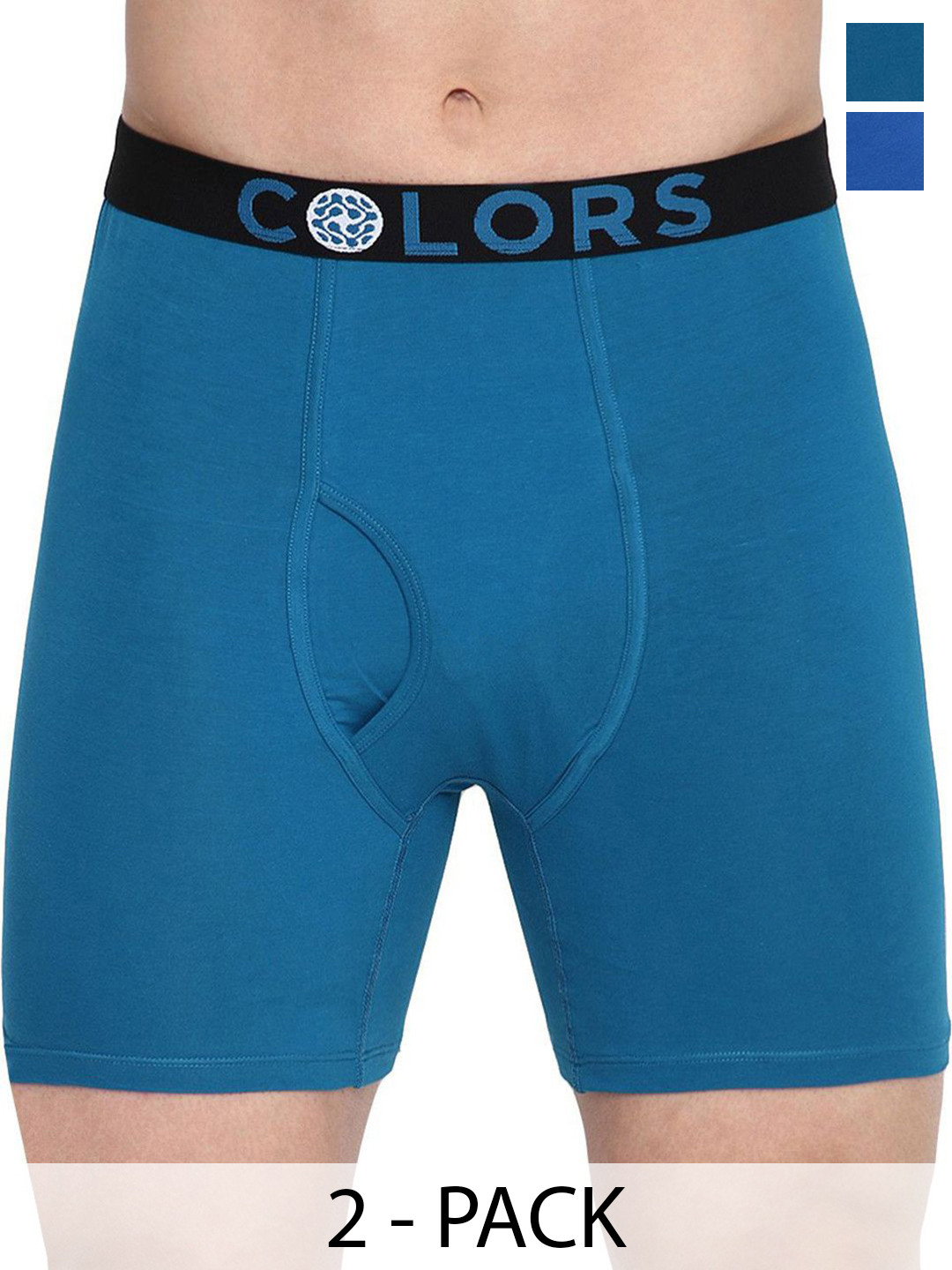 COLORS by Rupa Frontline Men Pack of 2 Cotton Blend Solid Long Trunks